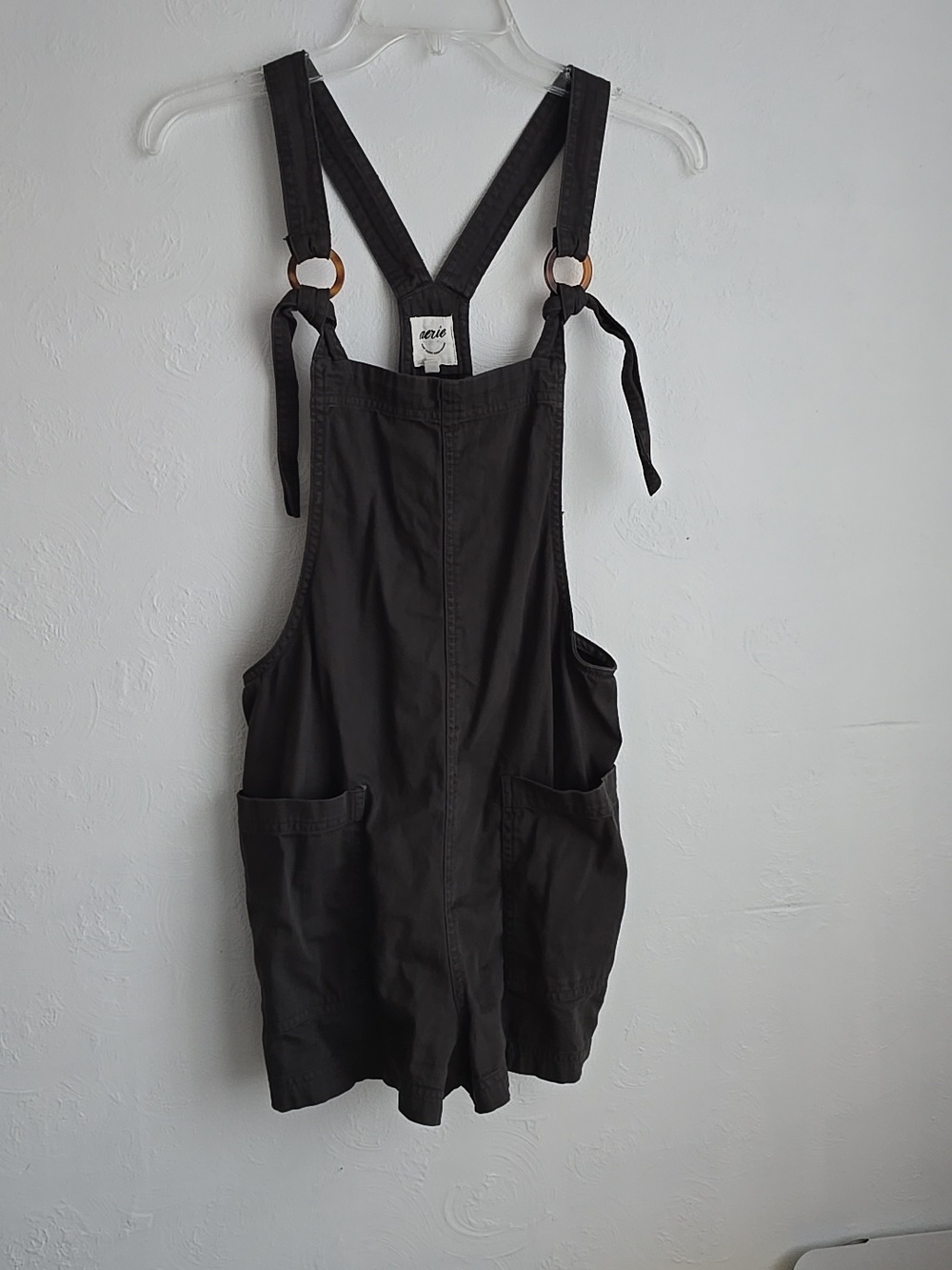 aerie Black Utility Overalls Shorts Jumpsuit with Ring-Detail Straps